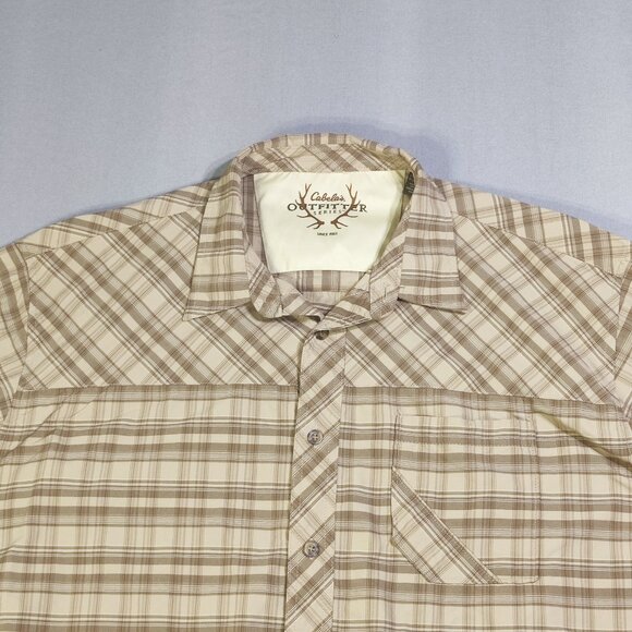 Cabela's Outfitter series button down shirt men's size 2XL brown & pastel yellow - Picture 2 of 10